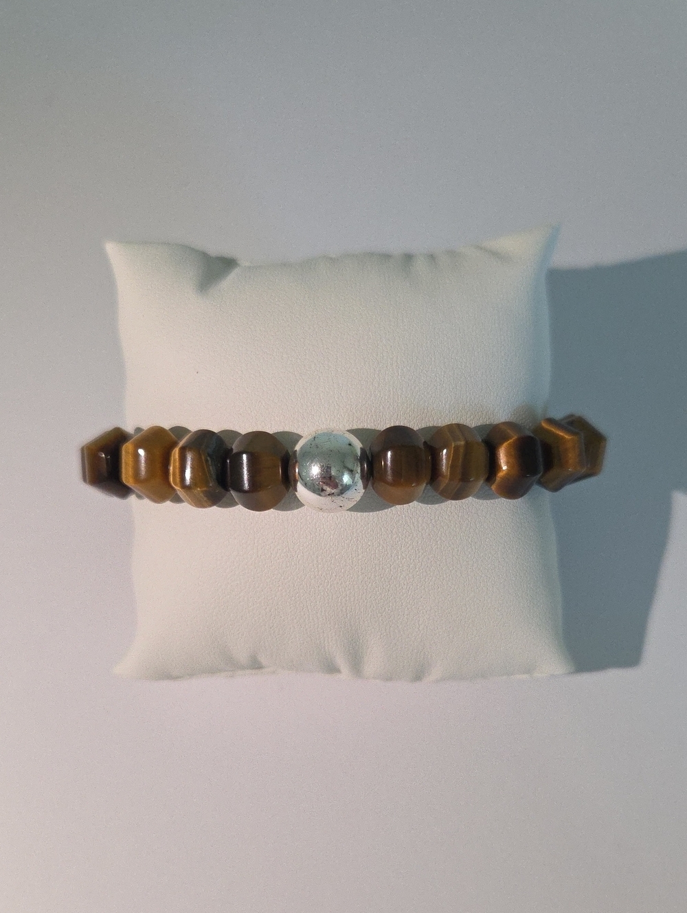 Tiger Eye Beaded Stretch Bracelet with Silver Accent - Brown